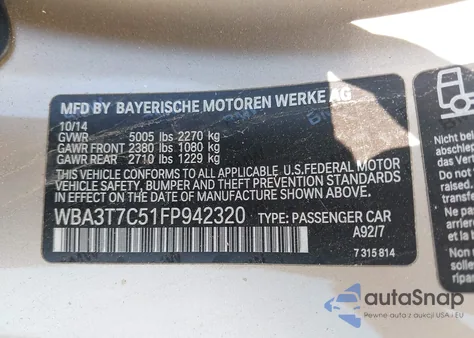 2015 BMW 435I xDrive z USA, uszkodzony, nr VIN WBA3T7C51FP942320